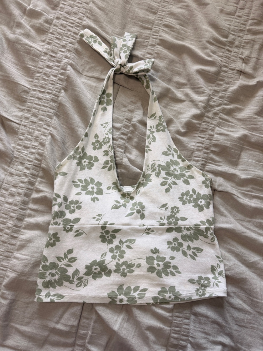 Hollister Cream Halter Tank with Sage Green Floral Print